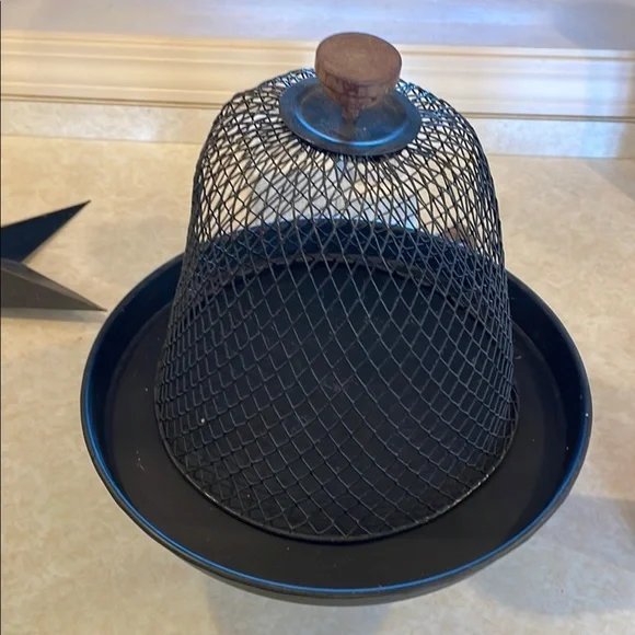 Chic Black Metal Cake Stand with Mesh Dome - Picture 2 of 2